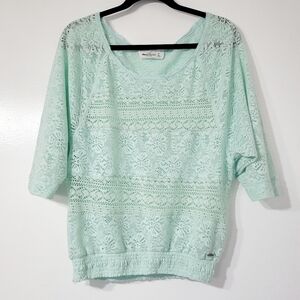 Abercrombie & Fitch Mint Green Lightweight Crocheted Top Size M